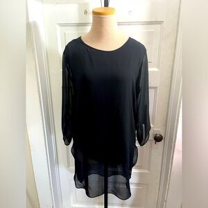 Vince Camuto Sz S Black Sheer Sleeve 3/4 Sleeve Dress Tunic Shirt Top